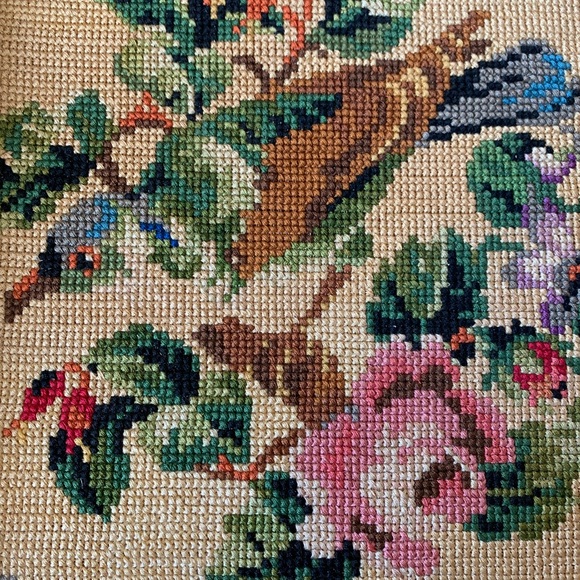 Vintage bird needlepoint framed art with hanging wire - so charming - Picture 3 of 5